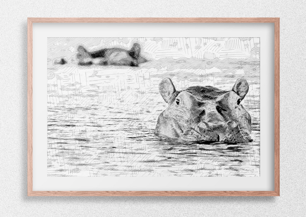 Capture the Beauty of the Hippopotamus in Your Home with Our Digital Pencil Sketch Print