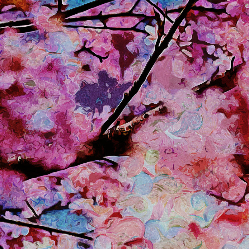 Blooming Flowers on a Tree. Wall Art. Digital Print on Horizontal Metal.