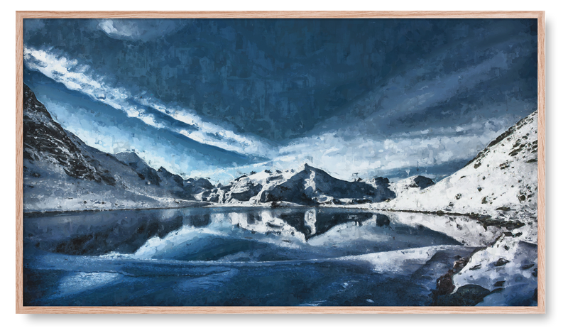 Snowy Blue Mountain with Lake Reflection. Winter Collection for the Samsung Frame TV
