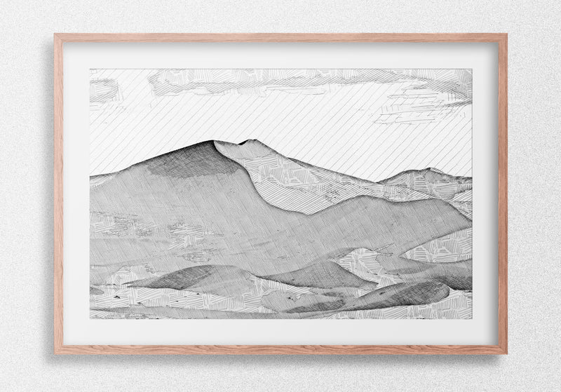 Sand Dunes, Desert Pencil Sketch. Digital print for frame.