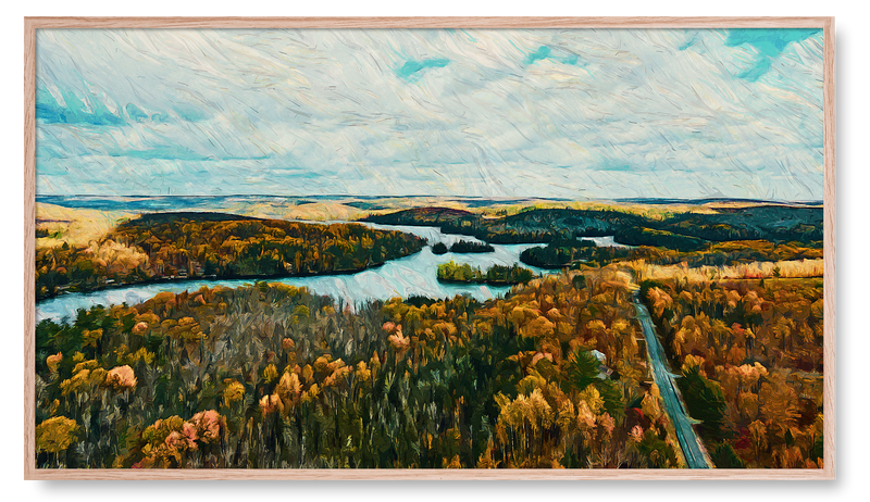 Fall Trees Along a Narrow Highway. Fall Collection for the Samsung Frame TV