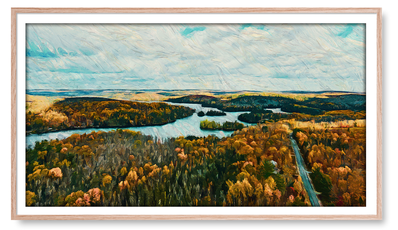 Fall Trees Along a Narrow Highway. Fall Collection for the Samsung Frame TV