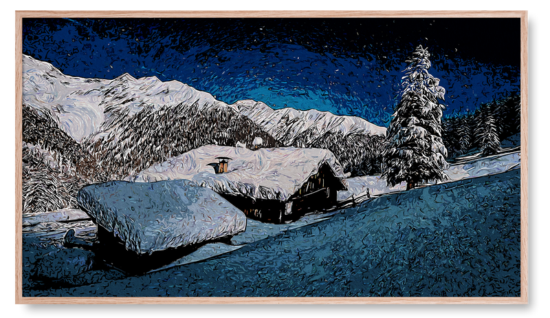 Farmhouse during the winter night. Winter Collection for the Samsung Frame TV