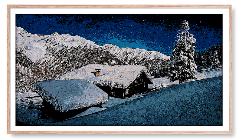 Farmhouse during the winter night. Winter Collection for the Samsung Frame TV