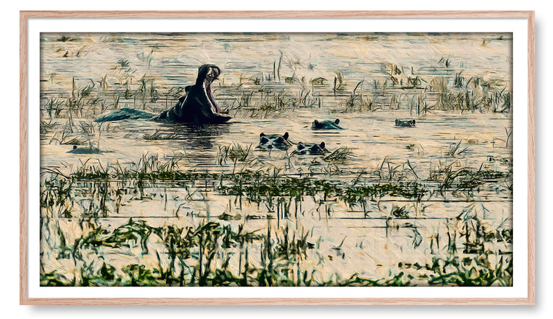 Wild Hippos in a Watering Hole. Artwork for the Frame TV