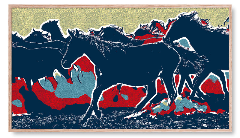 Horses in red, white, and blue. Artwork for the Frame TV