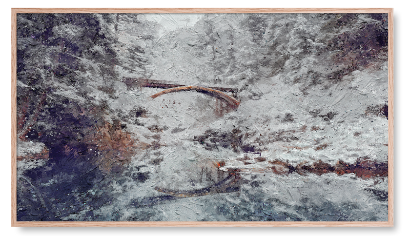 Snowy Mountain Bridge Surrounded By Forest. Winter Collection for the Samsung Frame TV