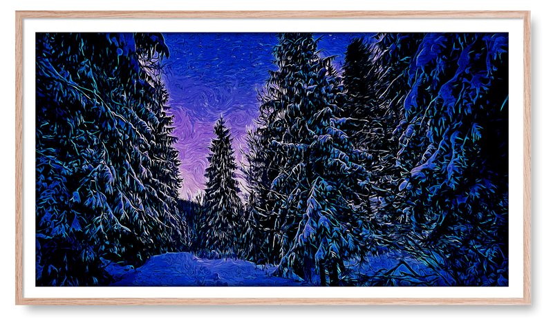 Snowy Evergreen Trees at Night. Winter Collection for the Samsung Frame TV
