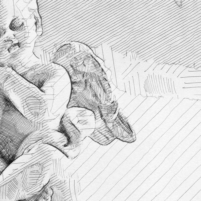 Baby Angel Sculpture, Digital Pencil Sketch. Digital print for frame.